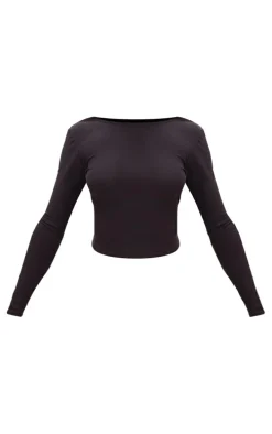 Petite Black Soft Touch Long Sleeve Longline Top