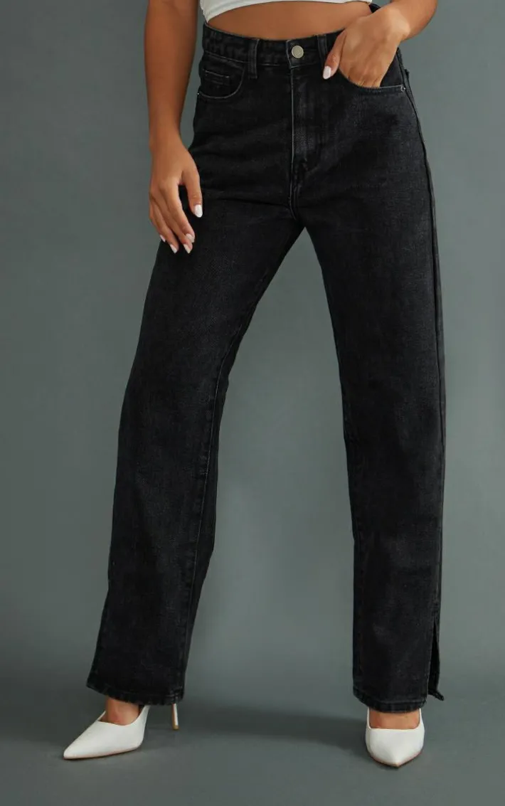 Petite Black Split Hem Jeans