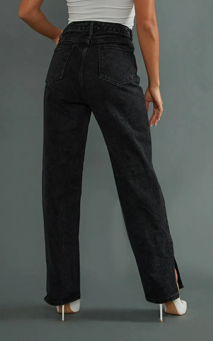 Petite Black Split Hem Jeans