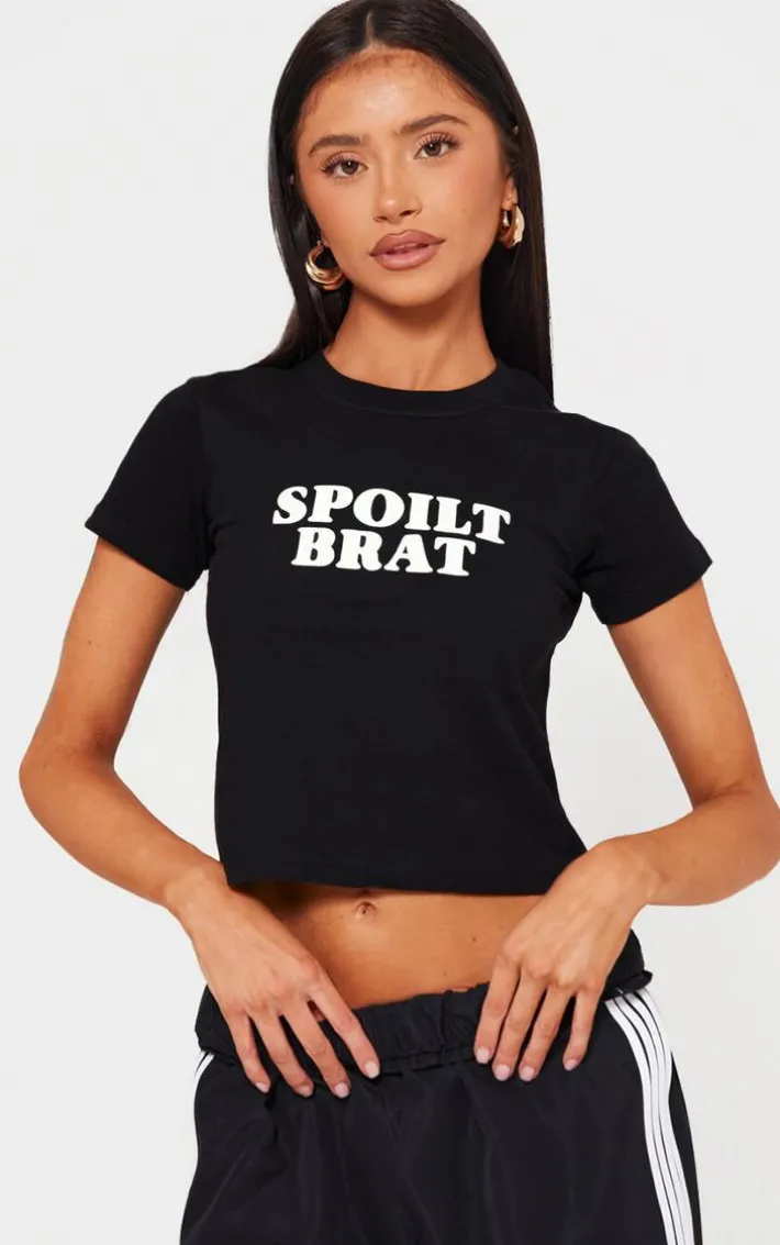 Petite Black Spoilt Brat Fitted T-shirt