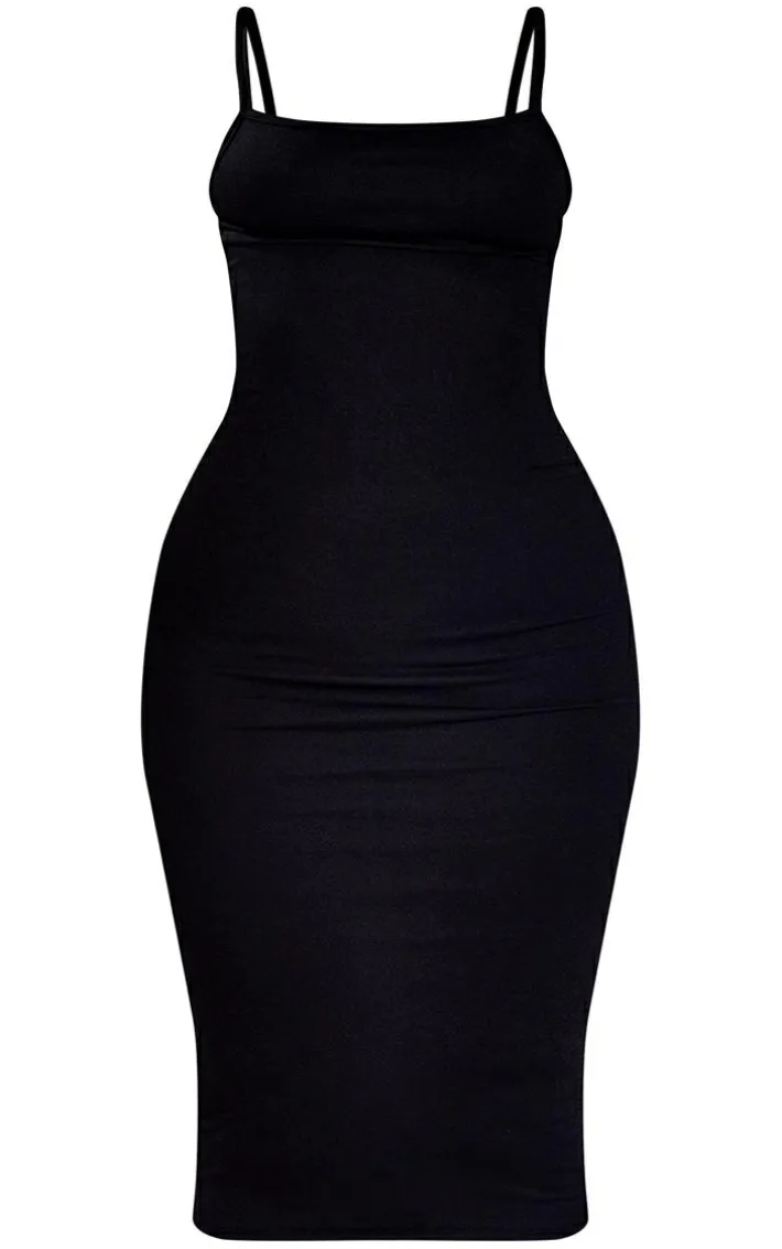 Petite Black Strappy Midi Dress