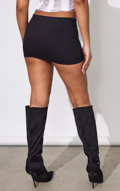 Petite Black Stretch Woven Basic High Rise Micro Mini Skirt