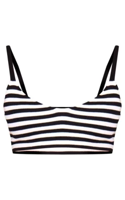 Petite Black Stripe Knit Strappy Bralet