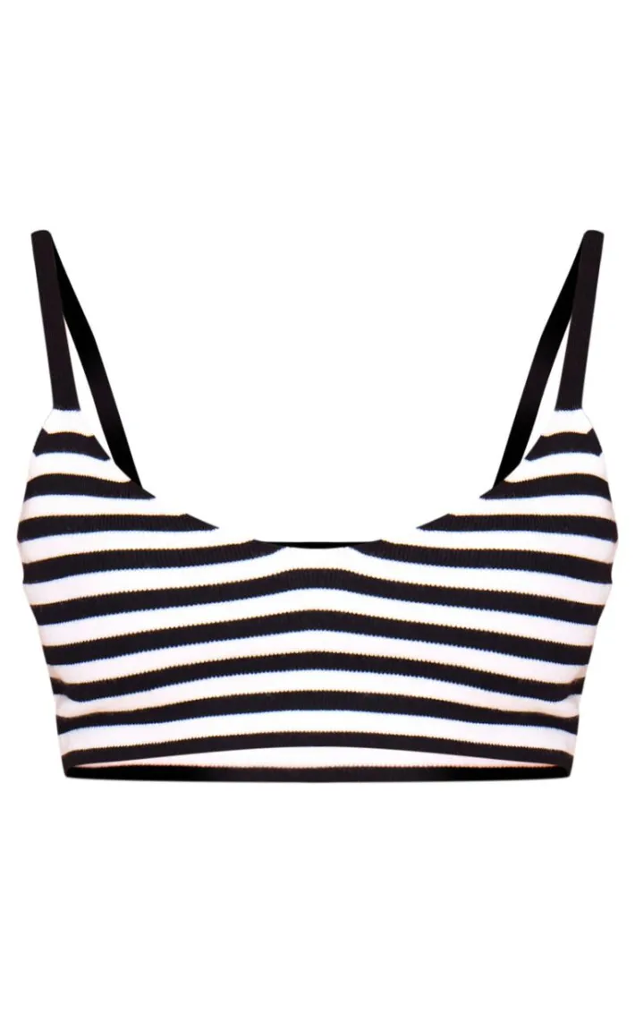 Petite Black Stripe Knit Strappy Bralet