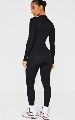 Petite Black Structured Ribbed Jumpsuit