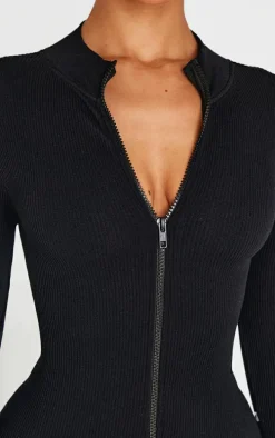 Petite Black Structured Ribbed Jumpsuit