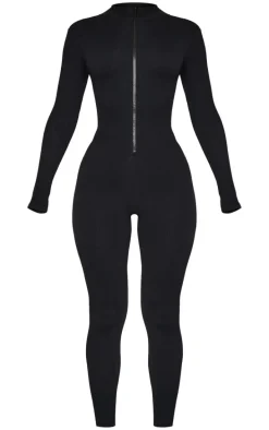 Petite Black Structured Ribbed Jumpsuit