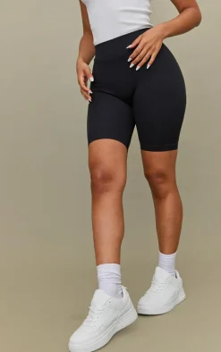 Petite Black Structured Snatched Rib Bike Shorts