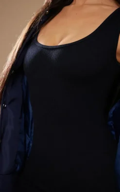 Petite Black Structured Snatched Ribbed Scoop Neck Jumpsuit