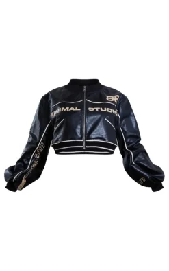 Petite Black Super Cropped Pu Racer Jacket