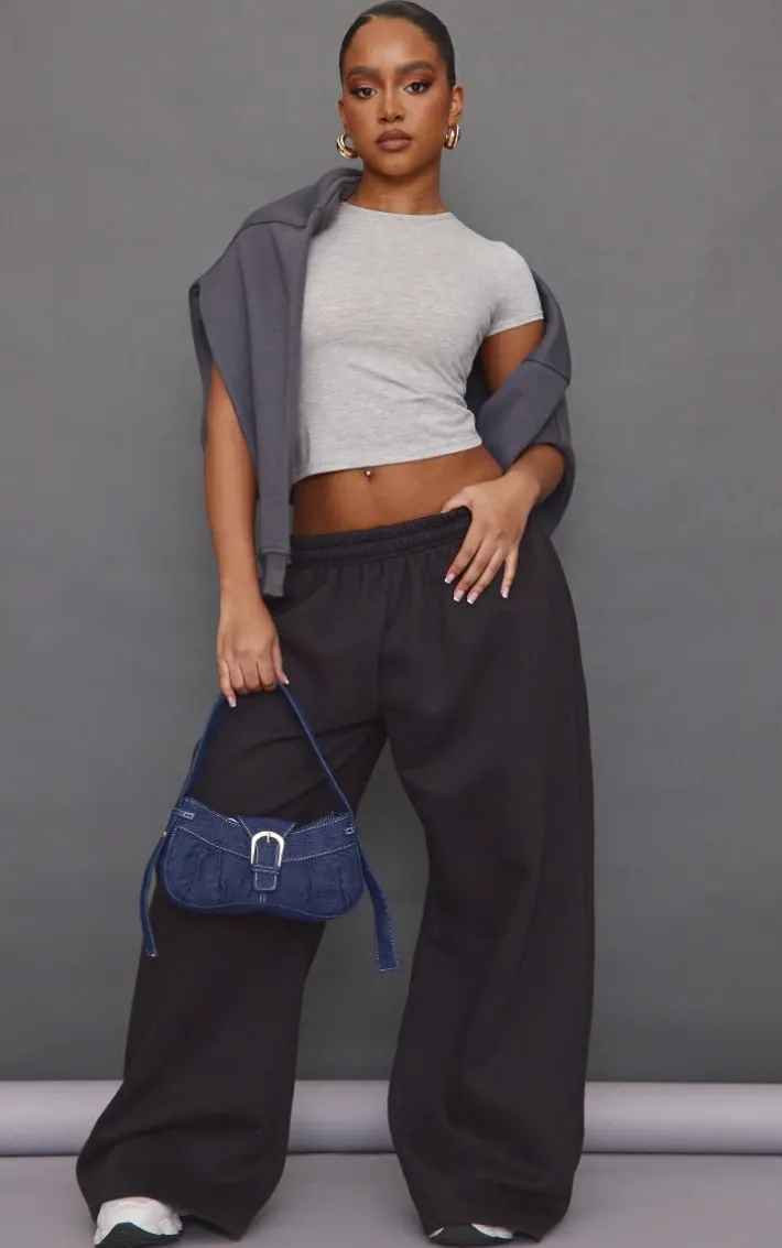 Petite Black Super Wide Leg Elasticated Waist Sweatpants