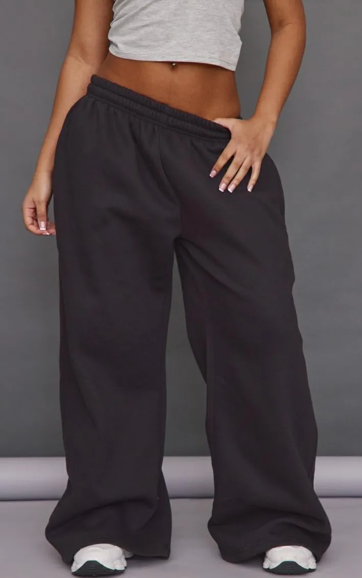 Petite Black Super Wide Leg Elasticated Waist Sweatpants