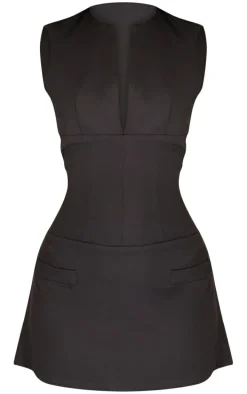 Petite Black Tailored Fitted Mini Dress
