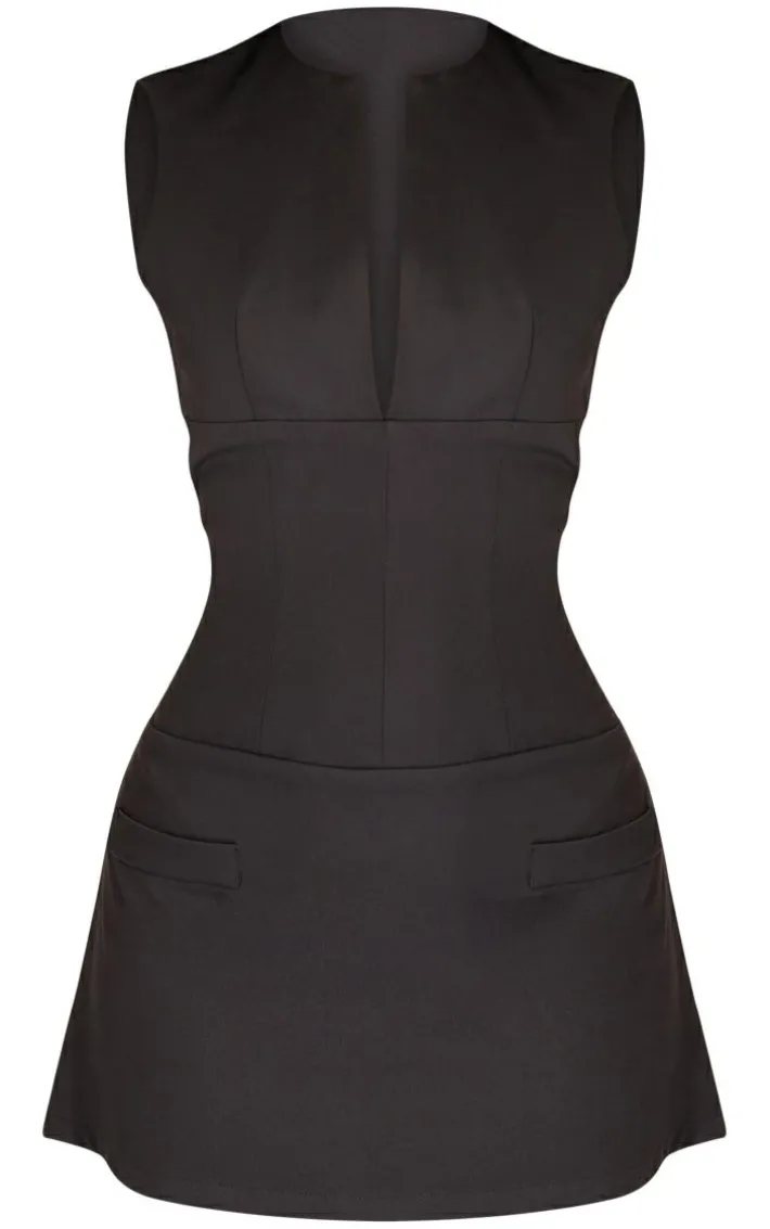 Petite Black Tailored Fitted Mini Dress