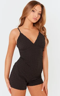 Petite Black Textured Cup Detail Romper