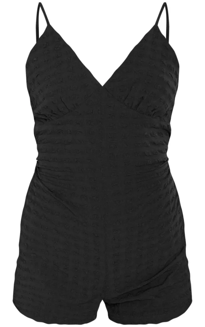 Petite Black Textured Cup Detail Romper