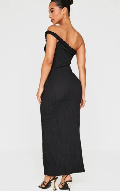 Petite Black Textured Twist Detail Maxi Dress