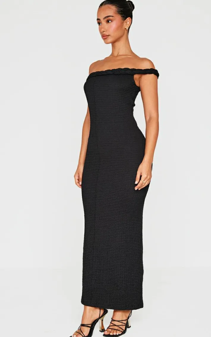 Petite Black Textured Twist Detail Maxi Dress