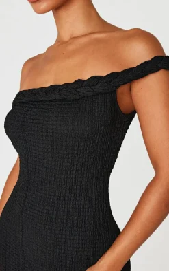 Petite Black Textured Twist Detail Maxi Dress