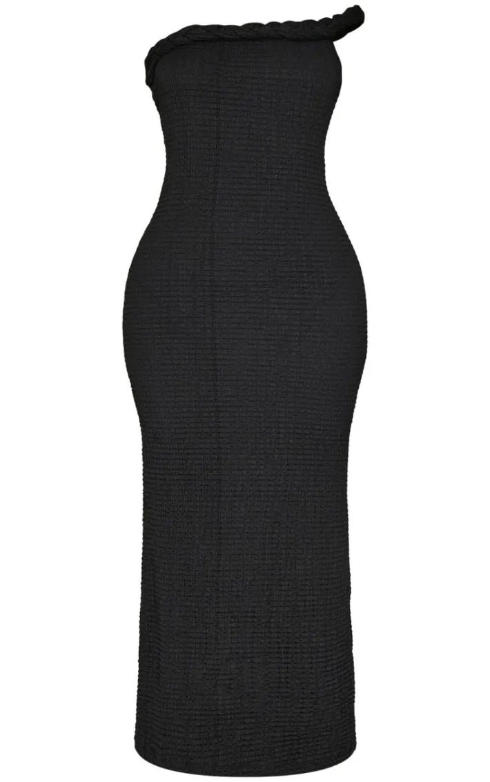 Petite Black Textured Twist Detail Maxi Dress