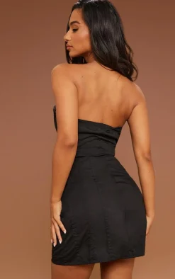 Petite Black Tie Front Heart Buckle Detail Corset Top