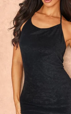 Petite Black Towelling Halterneck Mini Dress