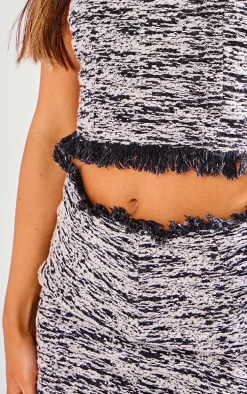 Petite Black Tweed Frayed Hem Mini Skirt