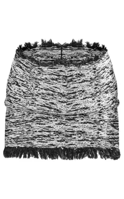 Petite Black Tweed Frayed Hem Mini Skirt