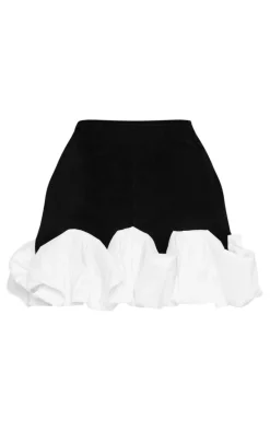 Petite Black Velvet Ruffle Detail Asymmetric Mini Skirt