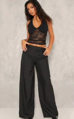 Petite Black Woven Tailored Wide Leg Pants