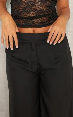 Petite Black Woven Tailored Wide Leg Pants