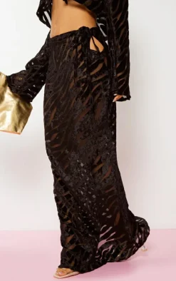 Petite Black Zerba Print Devore Maxi Skirt