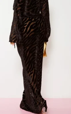 Petite Black Zerba Print Devore Maxi Skirt