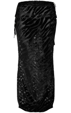 Petite Black Zerba Print Devore Maxi Skirt