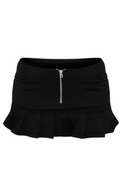 Petite Black Zip Up Frill Detail Mini Skirt