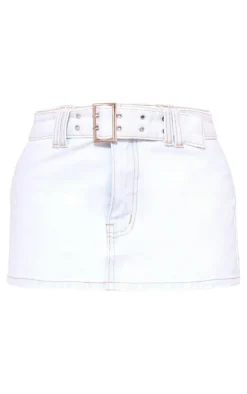 Petite Bleach Wash Buckle Detail Denim Mini Skirt