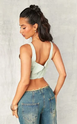 Petite Bleach Wash Denim Seam Detail Corset