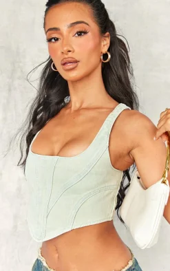 Petite Bleach Wash Denim Seam Detail Corset