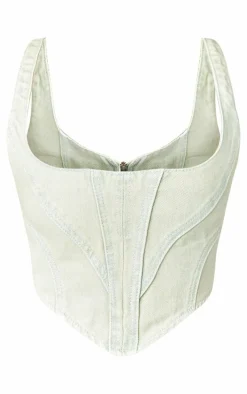 Petite Bleach Wash Denim Seam Detail Corset