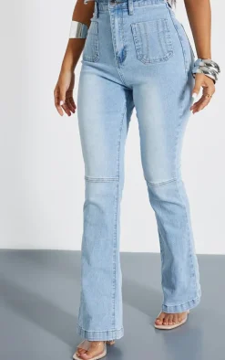 Petite Bleach Wash Denim Fitted Flared Jeans