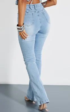 Petite Bleach Wash Denim Fitted Flared Jeans