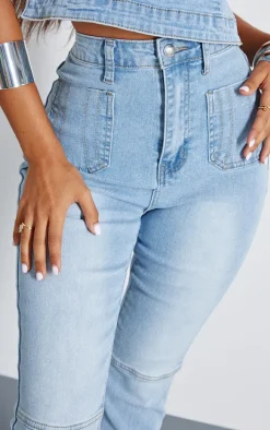 Petite Bleach Wash Denim Fitted Flared Jeans
