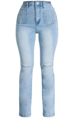 Petite Bleach Wash Denim Fitted Flared Jeans