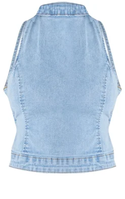 Petite Bleach Wash Denim Backless Top