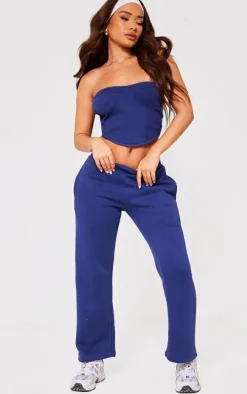 Petite Blue Cup Detail Ribbed Sweat Corset Top