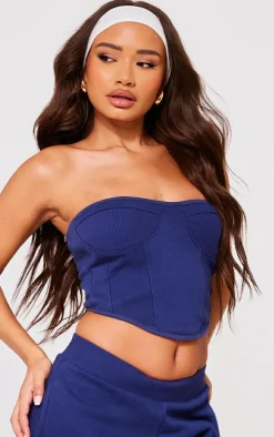 Petite Blue Cup Detail Ribbed Sweat Corset Top