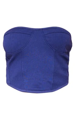 Petite Blue Cup Detail Ribbed Sweat Corset Top