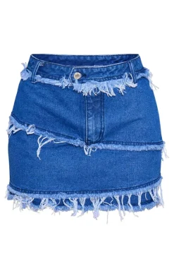 Petite Blue Denim Frayed Mini Skirt