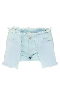 Petite Blue Denim Frayed Shorts