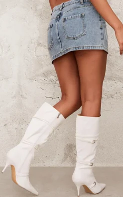 Petite Blue Denim Mini Skirt With Heart Details